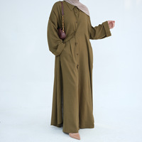 Vente en gros plus doux élégant robe modeste pour les femmes musulmanes coton lin respirant couleur deux pièces ensemble manches évasées1.1kg