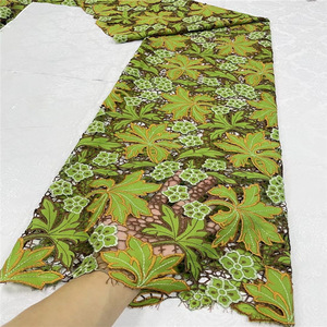 Gaun pernikahan tekstil DIY hijau kain bordir sifon renda Afrika gaun tangan poliester desain Laser berongga tekstil rumah - Product Image 1