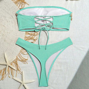 Bikini femme élégant <span class=keywords><strong>2</strong></span> pièces, style <span class=keywords><strong>euro</strong></span>-américain, col en V profond, triangle brésilien, motif floral, tissu nylon cristal, bretelles à nouer - Product Image 4