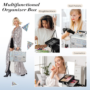 Lockable <b>Makeup</b> Train <b>Case</b> with Mirror, Portable Cosmetic Organizer Box with 2 Trays and Key for Travel <b>Makeup</b> & Nail Tech - Product Image 6