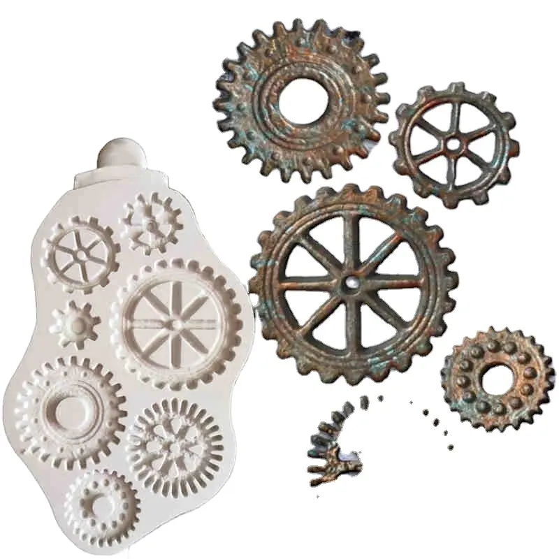 व्यथित Cogs ढालना सिलिकॉन मोल्ड कलाकंद केक सजा उपकरण Gumpaste Sugarcraft चॉकलेट रूपों Bakeware उपकरण