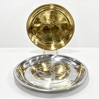 Gouden/zilveren roestvrijstalen decoratieve ronde dienblad 40/45/50CM perzikkleurig reliëf oppervlak makkelijk schoon te maken huishoudelijk fruit/snack schaal