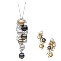 Lixin 2 pièces ensemble de bijoux fins coloré Imitation perle boucles d'oreilles collier Zircon cuivre plaqué or pour les fêtes fiançailles