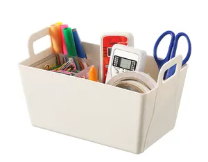 仿皮塑料储物组织器设计带把手的储物篮，用于储物的书桌组织器