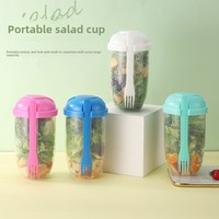 Tasse à salade moderne en plastique PP durable avec fourchette et couvercle, portable, multifonction, pour fruits, légumes, repas, yaourt et régime minceur