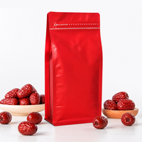 Sacs à café à fond plat scellés sur huit côtés avec valve et fermeture éclair pour l'emballage alimentaire de snacks, céréales, noix, dattes rouges, fruits secs