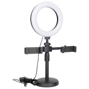 Aro de Luz LED de 6 Pulgadas con 2 Abrazaderas de Clip, Soporte Dual para Teléfono Móvil, Soporte de Escritorio para Transmisión en Vivo, LED para Transmisión en Directo - Product Image 1