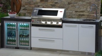 Meuble de cuisine modulaire d'extérieur en acier inoxydable 304 avec évier moderne, crédence, robinet et charnières écologiques
