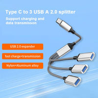 Adaptador USB C OTG Multifunción con Cable Trenzado de Nailon y Carga Rápida PD de 100W para Proyector, Micrófono, Memoria USB, Portátil y Tableta