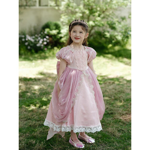 SONNYKIDS Vestito da Principessa Primaverile ed Estivo per Bambine, Lavorato all'Uncinetto, Jacquard di Lusso Leggero con Maniche a Sbuffo Stile Ariel - Product Image 2