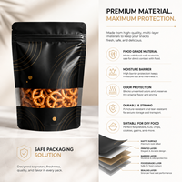 Sachets Doypack Personnalisés Noir Mat avec Fenêtre Transparente, Fermeture Zip Refermable et Dorure à Chaud pour Snacks