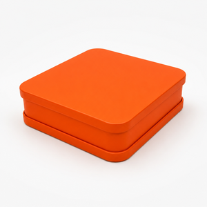 Custom Low Rounded Square Matte Orange Metal Tin <b>Box</b>, Food Grade Plain <b>Empty</b> Tin For Cookie Candy <b>Gift</b> Set Storage Packing - Product Image 3