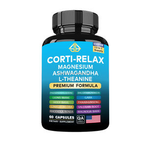Suplemento de extracto herbal de Ashwagandha y L-Teanina con magnesio OEM para adultos, para relajar el cerebro y apoyar el sueño, 60 unidades. - Product Image 1