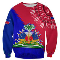 Pull-over homme à manches longues et col rond, coupe ajustée, avec impression par transfert thermique de la carte d'Haïti et motif 'Paix', vente en gros