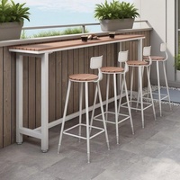Ensemble table et chaises de bar en bambou pour extérieur, design mural long et étroit, idéal pour terrasse, balcon, cour, café