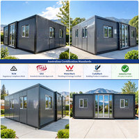 Maison conteneur extensible 20/40 pieds, 3 chambres, isolée, prête en 3 heures, conforme aux normes australiennes, type villa compacte pour station de camping.