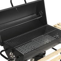 Vente en gros Grand baril à huile pour barbecue avec table pliante en bois Chariot à charbon de bois très résistant Barbecue Fumoir grill commercial pour l'extérieur