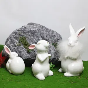 工場卸売イースター装飾磁器バニー置物セラミック工芸品イースターガーデン装飾用ウサギ像