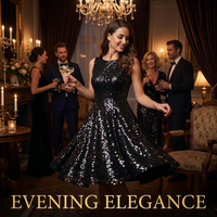 Robe Courte Femme Décontractée à Paillettes Scintillantes en Spandex, Col en V, Bretelles Fines, Doublée, Idéale pour Soirées et Anniversaires
