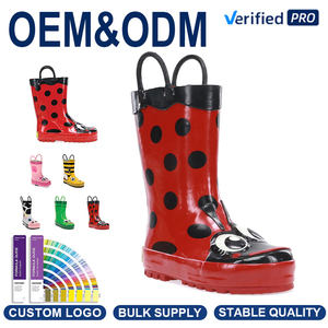 Bottes de pluie pour enfants avec motifs d'animaux mignons, bottes en caoutchouc imperméables pour tout-petits avec poignées de traction pour les jours de pluie et les activités de plein air - Product Image 1