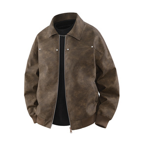 2025 High Street <strong>Men's</strong> Retro Motorcycle <strong>Jacket</strong> American Vintage Lapel Design Maillard Stand <strong>Old</strong> Faux PU Leather Work Wear <strong>Jacket</strong> - Product Image 1
