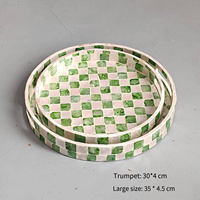 Ensemble de plateaux en nacre naturelle à motif vert, plateau de rangement luxueux fait main avec fonction de rangement de bureau intégrée