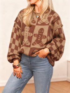 Maglione da Donna con Motivo Omino di Pan di Zenzero, <span class=keywords><strong>Inverno</strong></span> 2026, Girocollo, Maniche Lunghe, Pullover 100% Acrilico, Grazioso Maglione Natalizio - Product Image 3