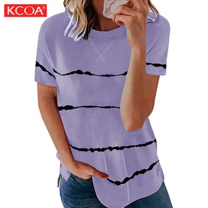 KCOA T-<span class=keywords><strong>shirt</strong></span> à manches courtes imprimé à rayures noires <span class=keywords><strong>et</strong></span> blanches pour femmes - Product Image 4