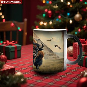 Taza Mágica Interactiva que Cambia de Color con el Calor, Negra Esmerilada, 11 oz, Taza de Cerámica con Diseño Artístico de Pirámide de Búfalo - Product Image 2