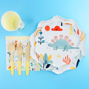 Ensemble de vaisselle jetable premium DAMAI Animal pour fêtes d'enfants, anniversaires, thème dinosaures, assiettes, gobelets, serviettes en papier - Product Image 4