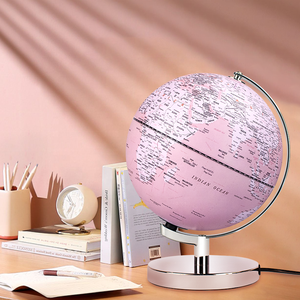 Globe terrestre lumineux rose pour enfants avec support en métal, design de dessin animé, jouet éducatif, veilleuse, lampe de décoration de chambre, géographie - Product Image 2