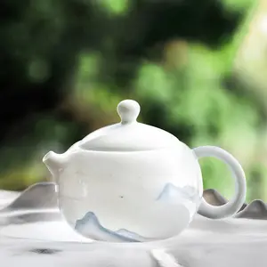 Hand Painted Yuanshan Teapot White Porcelain Xi Shi Pot Handmade Filter Single Pot Household Kung Fu Tea Set Simple Tea Kettle