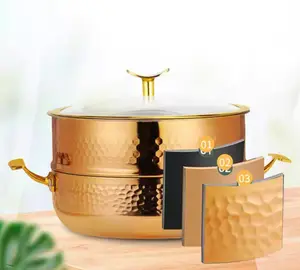 golden non-stick cookware steamer soup hot pot korean boiler 30 40 50cm steaming pot for restaurant hotel home cooking with lid