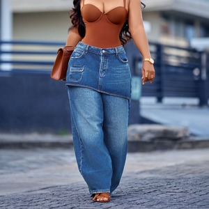 Nouveau Jean Femme 2026 Taille Haute Effet Deux Pièces en Coton Denim Coupe Large Style Américain <span class=keywords><strong>Vintage</strong></span> Chic Urbain Amincissant Cargo Baggy - Product Image 3