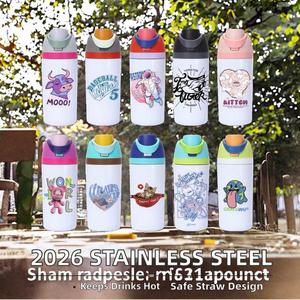 Nouveautés 2026 : Bouteille d'eau isotherme en acier inoxydable par sublimation, 24 oz, pour le voyage, avec couvercle anti-fuite et paille rabattable - Product Image 2