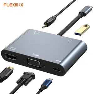 Adaptador multiporta usb c 4k vga HD-MI, hub 5 em 1 tipo c hub usb de carregamento para laptop switch