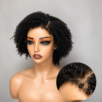 Perruque afro bouclée de 8 pouces avec bords 4C, perruque en dentelle pré-épilée avec nœuds blanchis et raie latérale, perruques courtes sans colle en cheveux humains 4x4