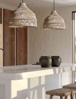 Lustre suspendu en rotin et bambou imprimé en 3D avec logo, abat-jour en bois tressé, idéal pour le salon
