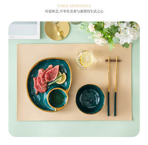 Assiette à raviolis en céramique avec compartiment à sauce Assiette à <span class=keywords><strong>d</strong></span>îner en forme <span class=keywords><strong>d</strong></span>'<span class=keywords><strong>escargot</strong></span> Plateau à sushi pour la maison Hôtel Restaurant Table Vert - Product Image 6