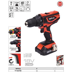 Taladro Inalámbrico Yato de 18V con Batería de Iones de Litio, Mandril sin Llave de 13mm, Reversible, Herramienta Eléctrica Doméstica - Product Image 2