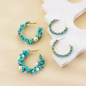 Bohemia Style Gold Plated Charms Pearls Accessories Irregular Turquoise Fashion Jewelry Earrings For Women
