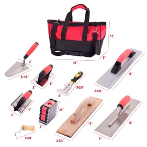 Kit d'outils de maçonnerie DIY avec sac rouge, truelle pointue en acier inoxydable, <span class=keywords><strong>couteau</strong></span> de plâtrier, outils pour cloisons sèches, manche en plastique - Product Image 1