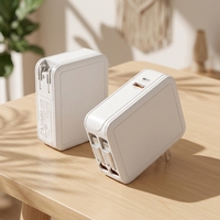 Cargador de Pared Retráctil para Portátil HNT de 65W con Cable USB de 2.6 Pies, IOS+ y Cable Dual Tipo C, 4 en 1, Carga Rápida Portátil para iPhone
