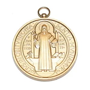 Médaille Saint Benoît Catholique en Alliage de Zinc avec Anneau de Saut en Pendentif Plaqué Argent Antique pour la Fabrication de Bijoux Religieux