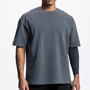 T-shirt ample et épais à épaules tombantes, style streetwear décontracté, coupe carrée, 100% coton, col rond, t-shirt vierge pour homme - Product Image 1