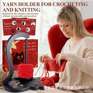 Black Cat Yarn Rack Wooden Crochet Yarn Spool Rotating Stand Solid Wood Knitting Yarn Ball Rack <b>Desktop</b> Use - Product Image 4