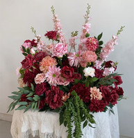 Chemin de table en fleurs artificielles en soie rose bordeaux personnalisé PPS pour mariage, fête, événement, anniversaire, décoration