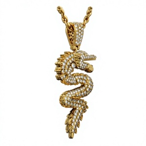 Collier unisexe hip-hop en alliage plaqué or 18 carats avec pendentif dragon chinois serti de zircons, cadeau de bijoux - Product Image 3