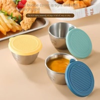 Mini-récipient à sauce en acier inoxydable avec couvercle en silicone anti-fuite, design circulaire mignon, pour cuisine et maison, idéal pour sauces, assaisonnements et sauce soja