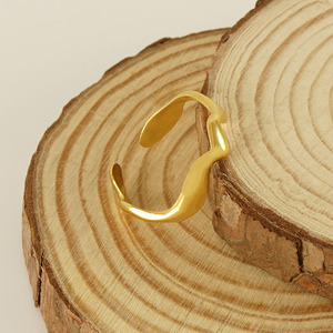 Wavy <b>Titanium</b> Steel <b>Ring</b> Gold Women's Adjustable Fashion Jewelry Gift ZR650G - Product Image 4